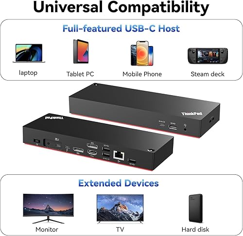 Miniatura 3 de ThinkPad 40B00135 Thunderbolt 4 - Estación de acoplamiento universal para portátiles Lenovo, 4 pantallas externas, carga de energía de hasta 100 W +