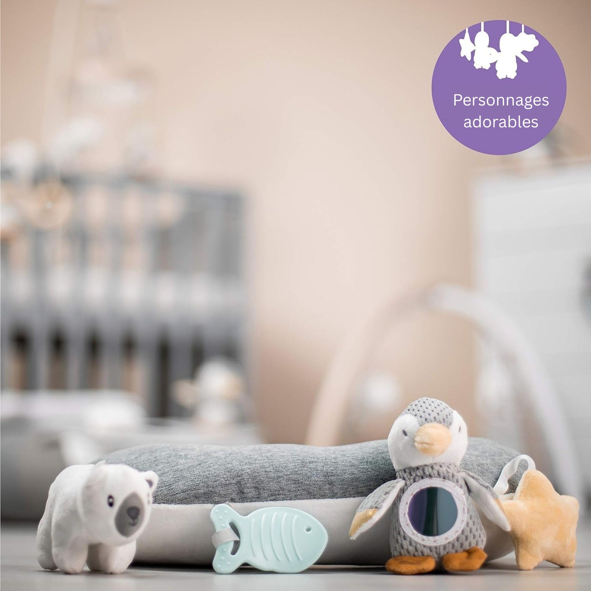 Nuby Coussin Bébé Interactif Little Penguin Tummy Time | Oreiller Sensoriel Pingouin Gris Dès la Naissance
