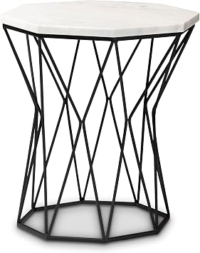 Baxton Studio Venedict Modern and Contemporary Black Metal End Table with Marble Tabletop