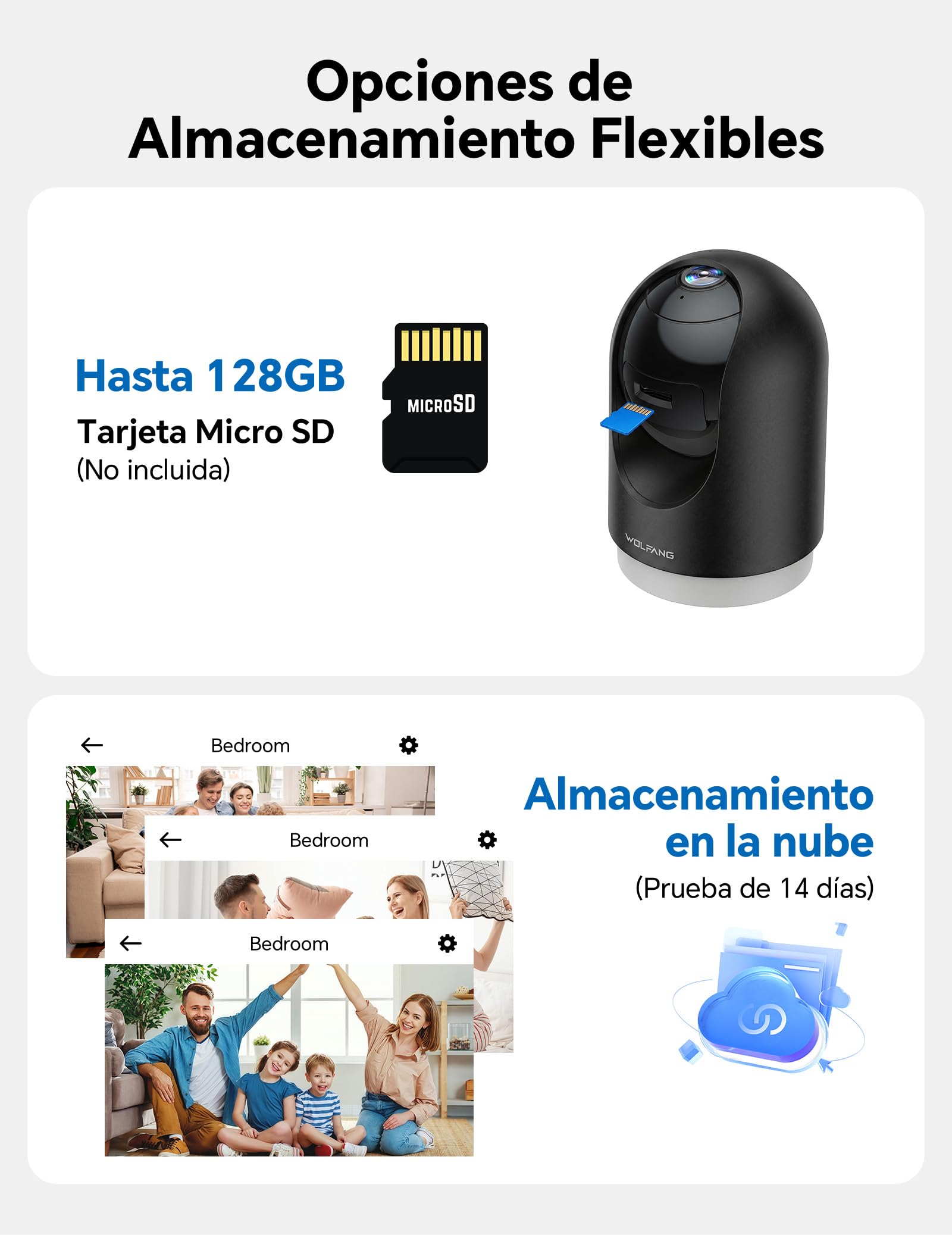 WOLFANG Cámara Vigilancia Interior 2K, Cámara Vigilancia Domicilio WiFi 360° PTZ con Seguimiento, Vision Nocturna y Audio Bidireccional, Cámara Vigilancia Perros, Compatible Alexa, Pack de 2
