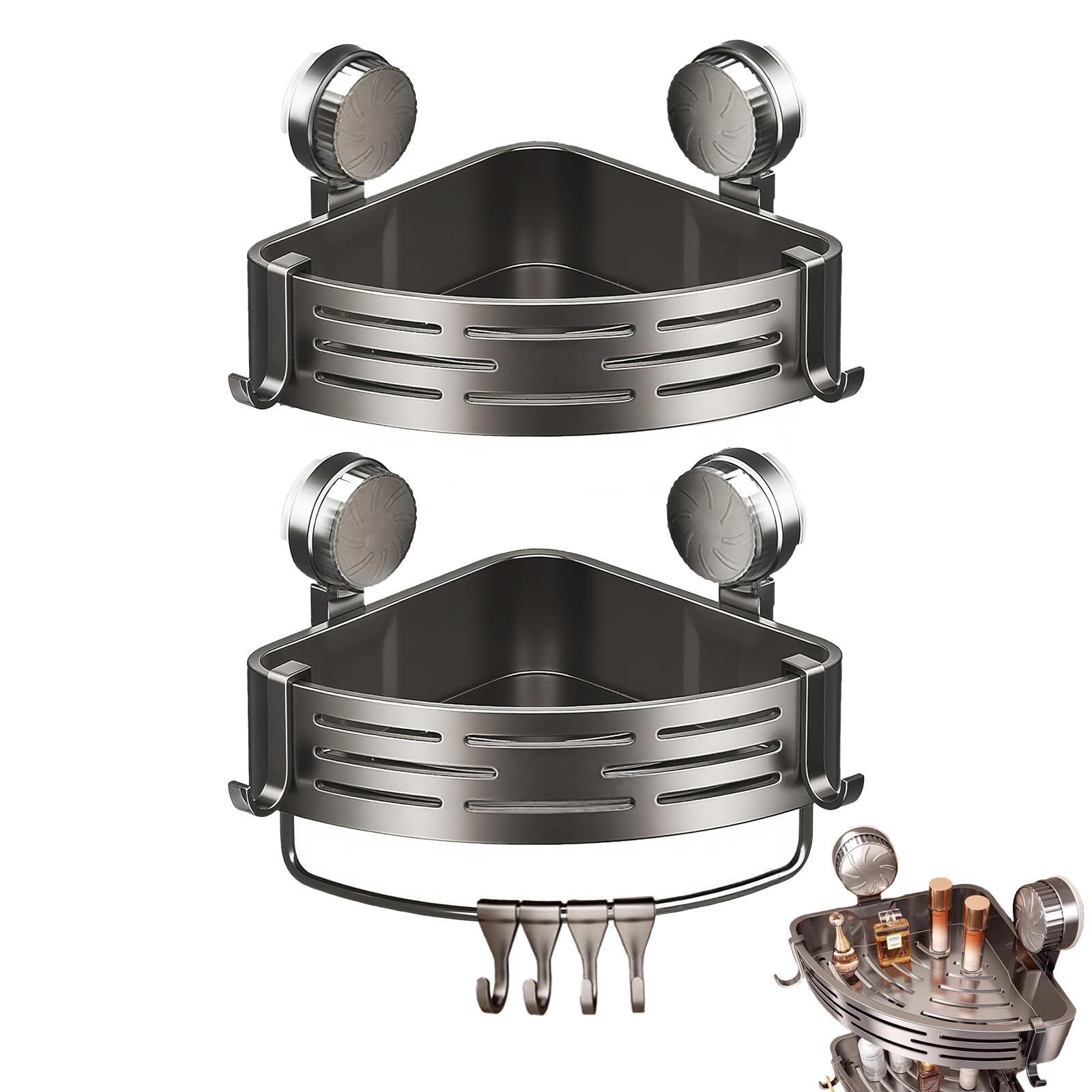 ZHIYUEJING 2-Tier Suction Cup Shower Caddy No Drilling Required Shower Suction Shelf For Kitchen Bathroom Storage Rack With