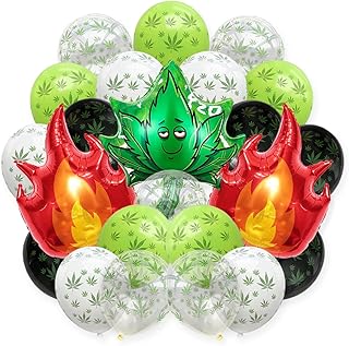 23 Pcs Weed Party Decorations, 420 Weed Decor Cannabis Printed Maple Leaf Balloons Flame Green Cannabis Leaf Foil Balloon For Adults 420 Decorations Celebration Birthday Party.