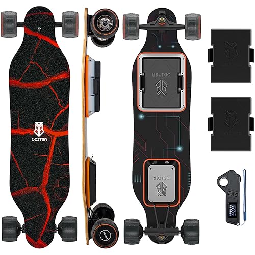 S3/Pixel Rider Electric Skateboards with Remote and Swappable Battery/Top Speed 28 Mph/2 * 600W Motors/12Miles/25Miles Max Range Electric Longboards for Adult＆Beginner