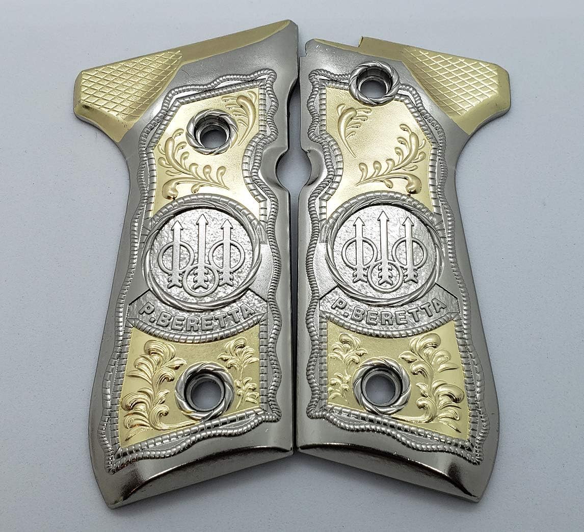 Tek_Tactical Beretta 92 96 Grips Beretta 92F, 92FS, M9, 96 Metal Grips Nickel/Gold