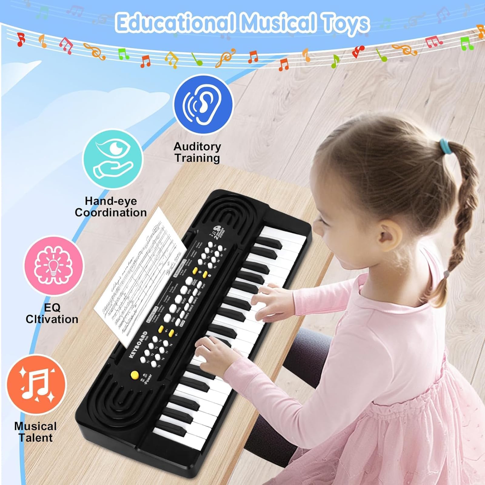 Pianola Bambini Tastiera Musicale, 37 Tasti Elettronica Pianoforte Portatile con Microfono, Multifunzione Tastiera Music Giocattolo Educativo Per Bambini Regalo 3 4 5 6 7 8 Anni