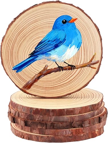 Miniatura 15 de FSWCCK Paquete de 6 rodajas de madera redondas naturales sin terminar, círculo de madera de 7-8 pulgadas, losas de madera grandes para centros