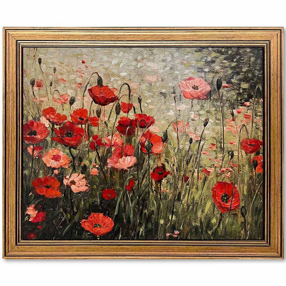 Amazon.co.jp: ヴィンテージウォールアート 赤い花の絵画