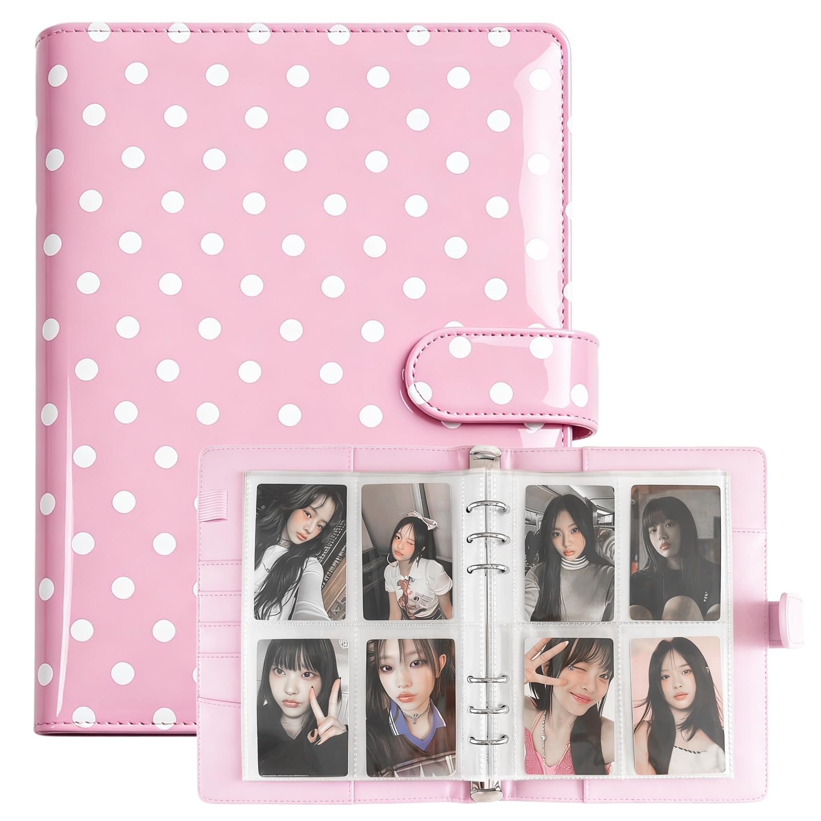 WELLRI A5 Kpop Photocard Binder with 30Pack Pages 6 Ring Photocard Holder Book PU Leather Cover Collector for 2x3’’ Idol Album Cards Trading Card (Pink) — image 1
