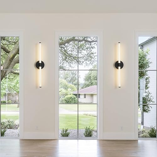 Miniatura 6 de Juego de 2 apliques de pared LED negros mate, apliques lineales modernos, apliques de pared para interiores, decoración de pared, juego de 2