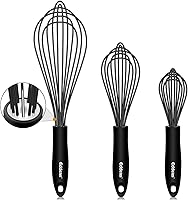 Vista 1 de Batidor de silicona, acero inoxidable y silicona, antiadherente, juego de 3 batidores de cocina resistentes al calor, batidor de huevos con globo