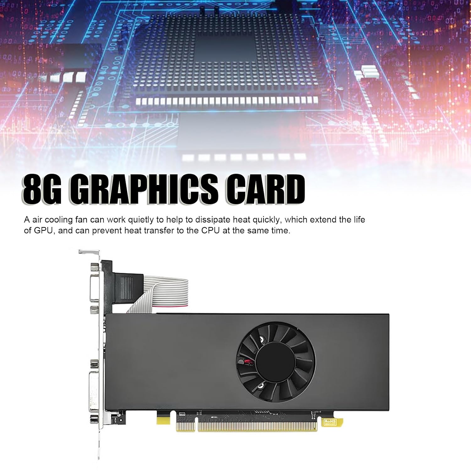 8G DDR5 Graphics Card, 128 Bit Low Profile Video Card with HD Multimedia Interface DVI Port Displayport, for PC Computer Gaming Streaming Work