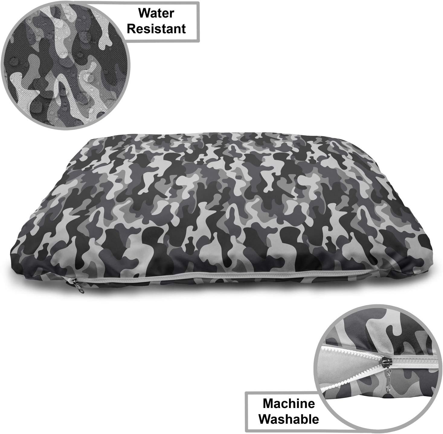 review Lunarable Camo Print Pet Bed, Grayscale Abstract Camouflage Demonstration Repetition of Stains, Chew Resistant Pad for Dogs and Cats Cushion with Removable Cover, 24