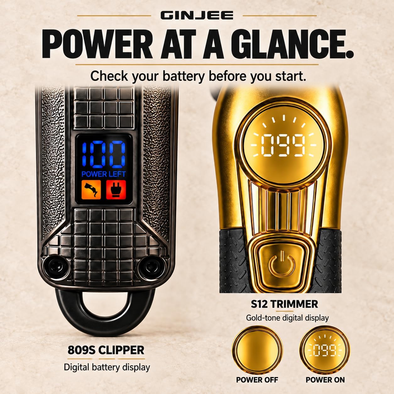 Hair Clippers for Men, Cordless Barber Clipper and Trimmer Set, Gold