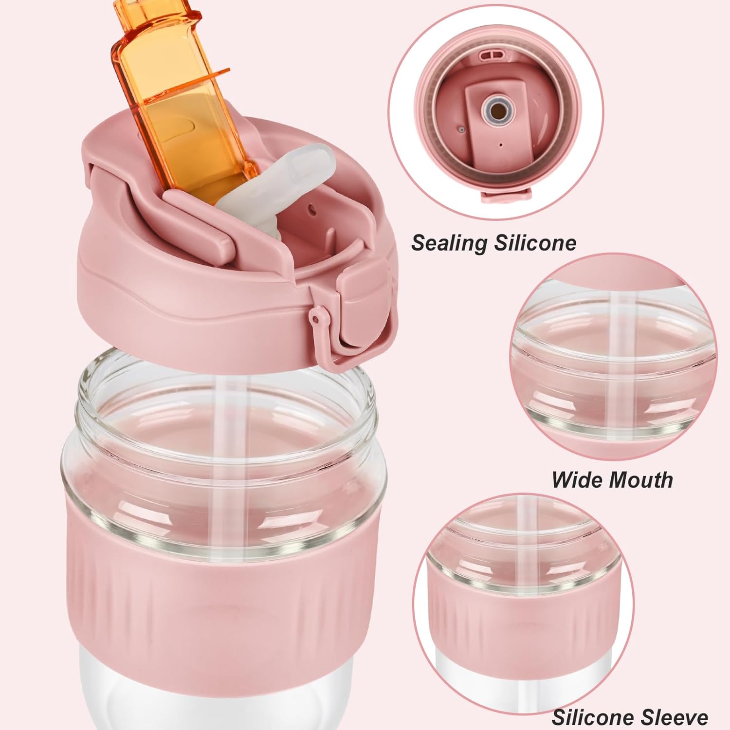 12oz Glass Shaker Bottle, Borosilicate Glass Blender Protein Powder Leak-Proof Shaker Cups for Protein Shakes Mixes with Stainless Steel Shaker Ball - Image 4