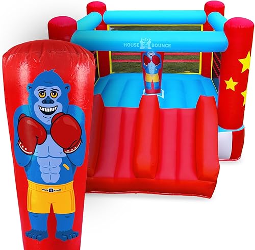 Castillo inflable de rebote para anillos de boxeo para niños, castillo inflable de 11 x 8.5 pies con saco de boxeo, casa de juegos perfecta para