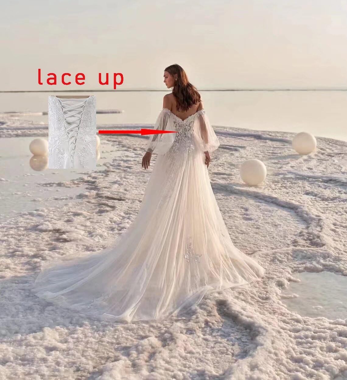 Smileven Women's Lace Appliques Wedding Dresses for Bride 2022 Tulle Bridal Gowns