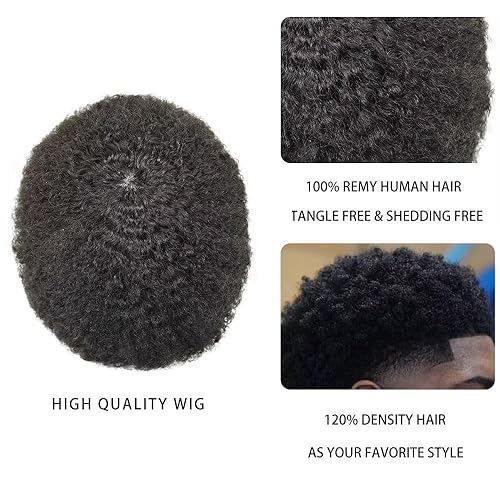 Miniatura 4 de Afro Toupee para hombres negros Sistema de reemplazo de cabello para hombres afroamericanos Afro Wave Mens Toupee brasileño rizado Cabello humano