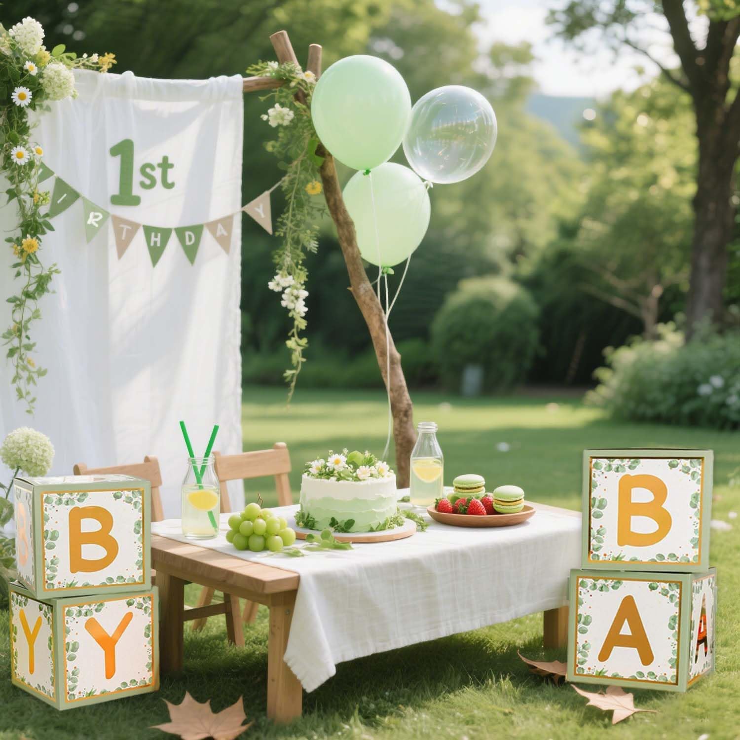 Baby Shower Decorations, Pink Baby Boxes with Letters, 4pcs Floral Baby Shower Decorations for Boy Girl, Balloon Boxes for Gender Reveal Birthday Party Supplies (Sage Green)