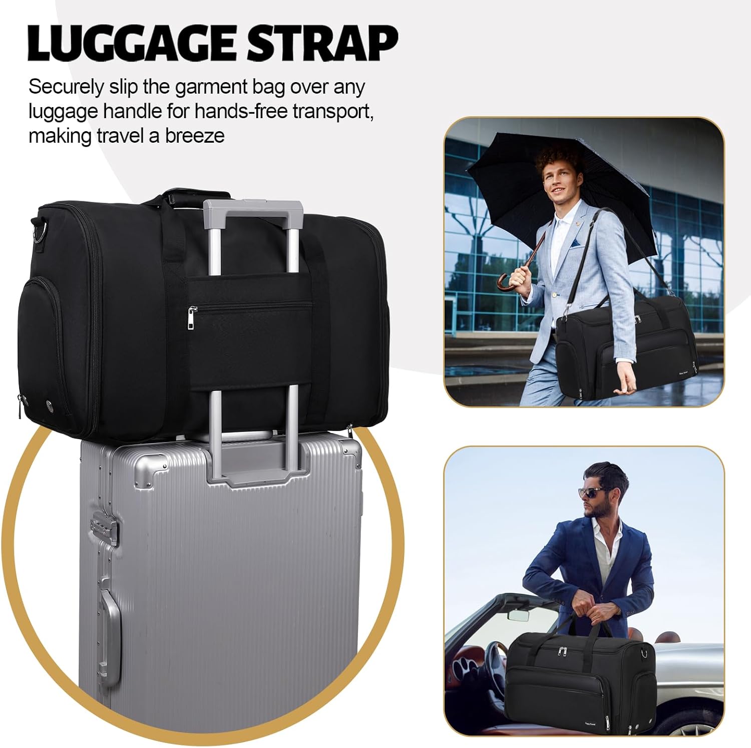 Garment Duffle Bags for Travel, Convertible Garment Bag for Men Women, Carry On Duffle Bag Backpack with Shoe Compartment & Toiletry Bag, 4 in 1 Hanging Suitcase Suit Travel Bags (Black) - Image 6