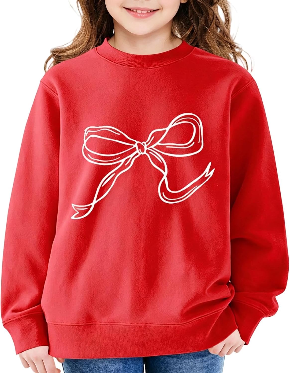 Girls Bow Graphic Sweatshirt Casual Fall Pullover Tops