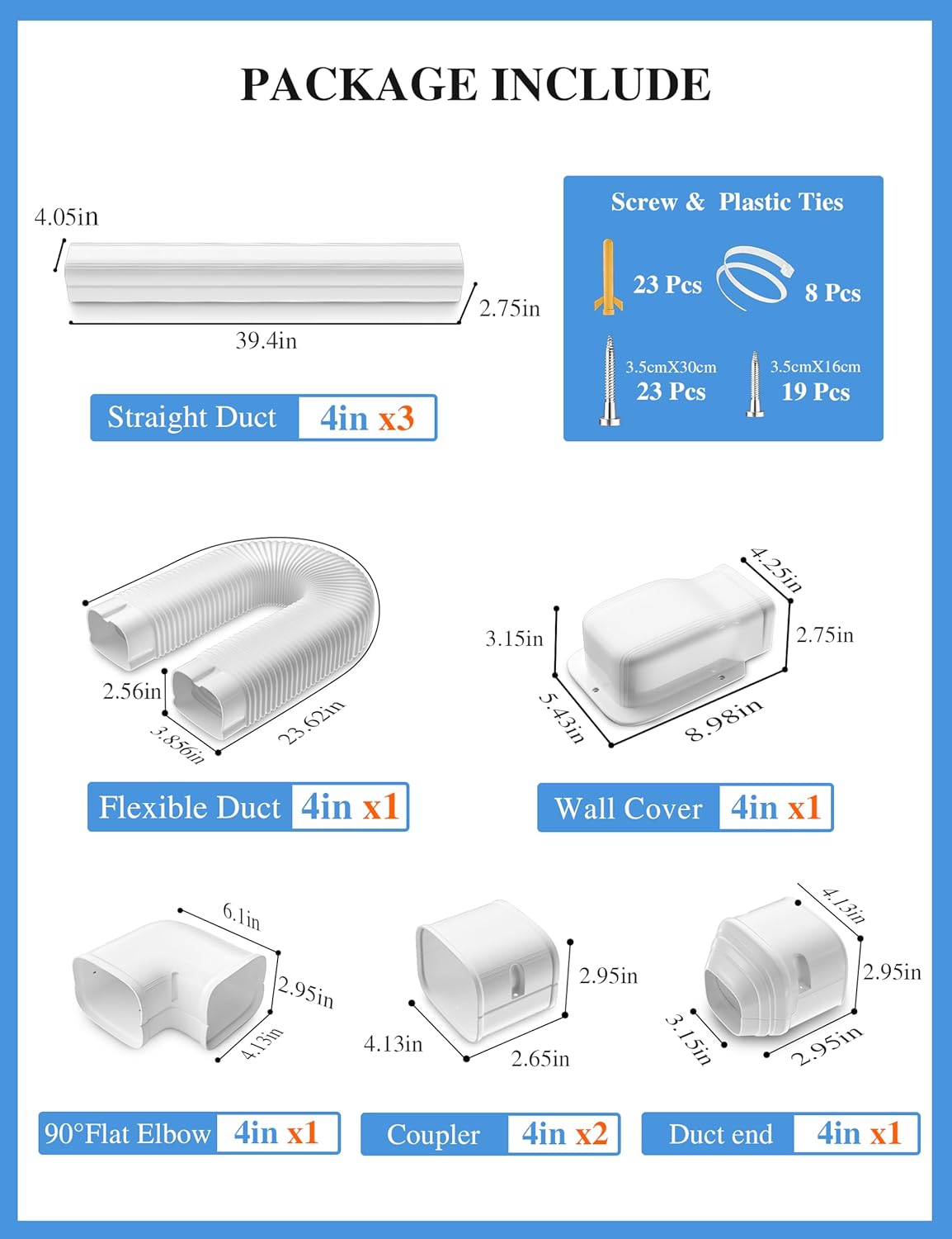 4'' 13Ft Mini Split Line Set Cover with Flexible Pipe, Upgrade PP Heat-Resistant & Paintable, Central AC and Heat Pumps-Full Set, No Other Parts Needed