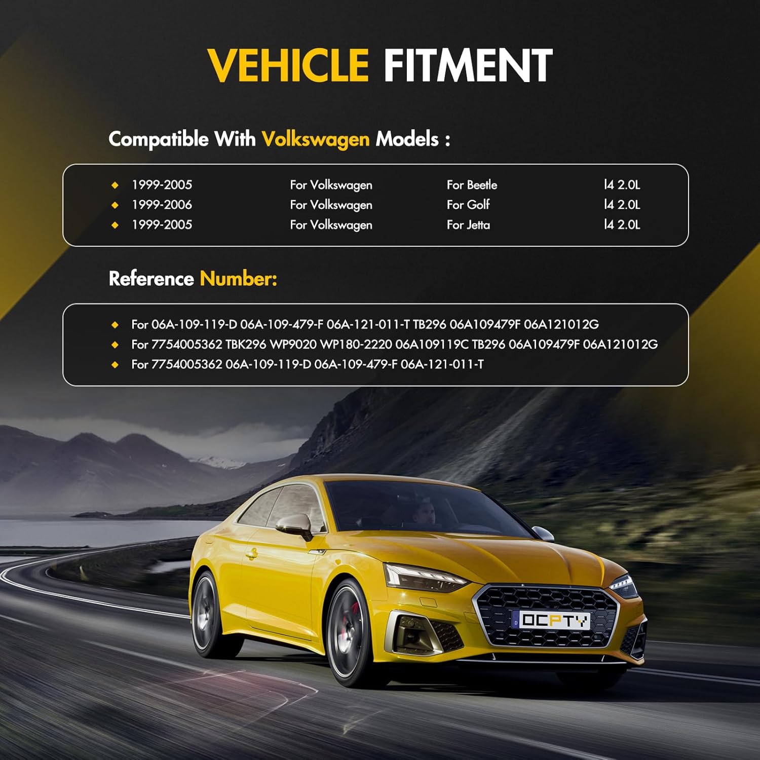 OCPTY Timing Belt Kit with Water Pump Replacement 1999-2005 For Volkswagen Beetle l4 2.0L For Golf l4 2.0L 1999-2005 For Volkswagen For Jetta l4 2.0L Replaces TBK296 WP9020 WP180-2220
