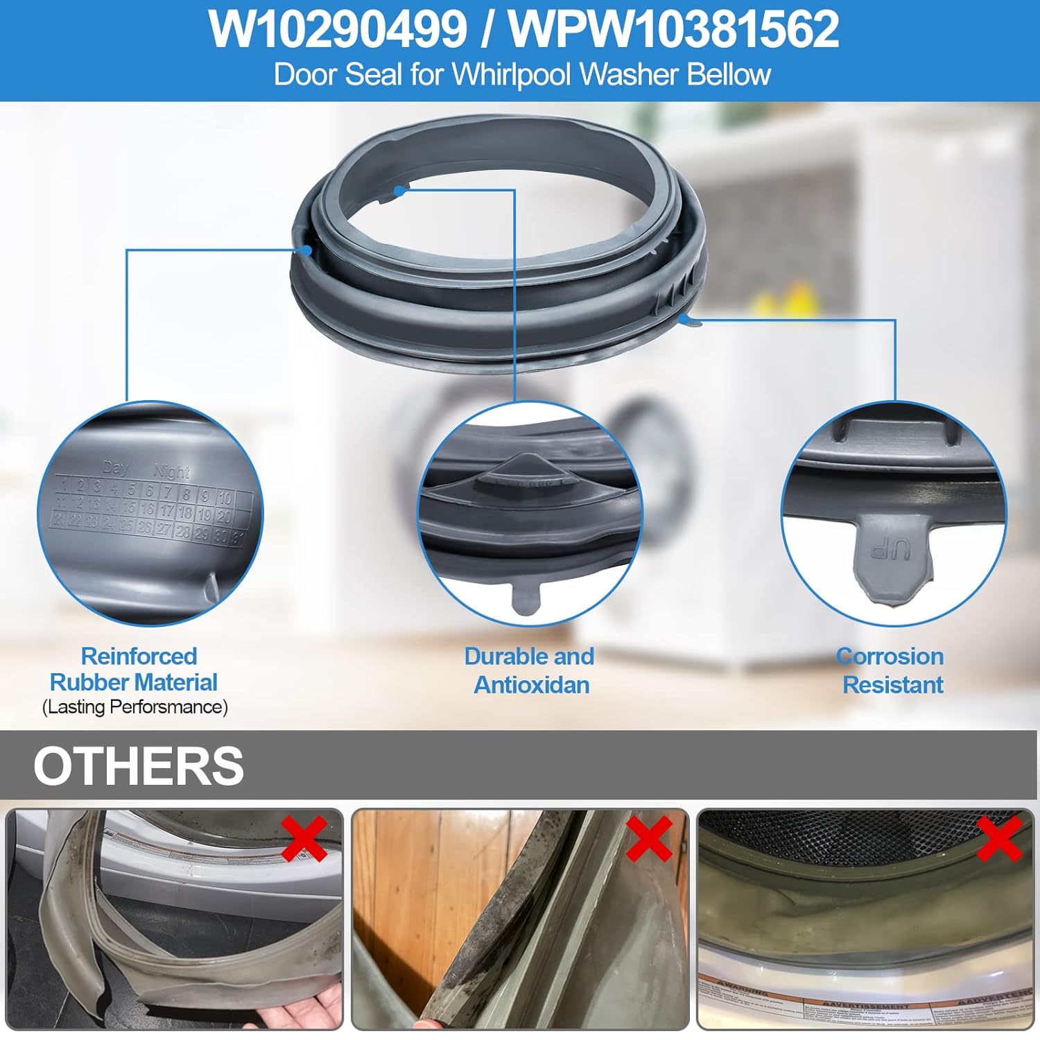 Upgraded WPW10381562 W10290499 Washer Door Boot Seal Compatible with Maytag Whirlpool Duet Washer Door Seal for Whirlpool Bellow Replacement Front Load Washer Parts WFW9150WW01 WFW9150WW00 WFW9250WW02