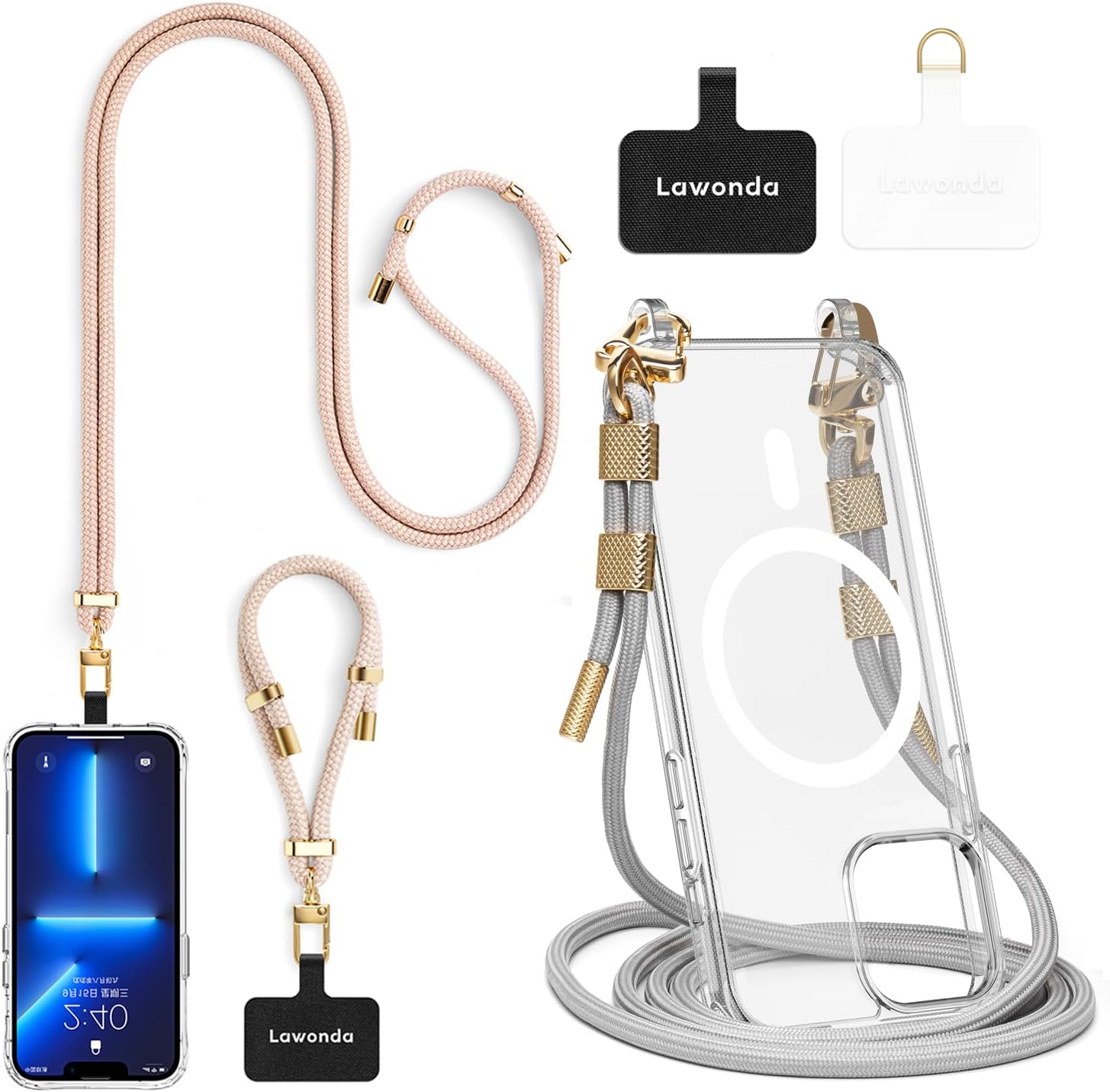 Magnetic Clear Case Compatible with iPhone 16 Pro Case Adjustable Crossbody Anti Lost Strap Phone Lanyard