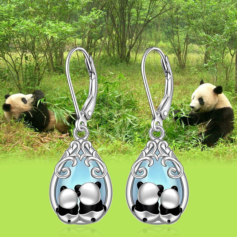 Panda Earrings for Women Panda Bear Moonstone Earrings Sterling Silver Filigree Cute Animal Dangle Hypoallergenic Jewelry Mothers Day Christmas Birthday Gifts - Image 8