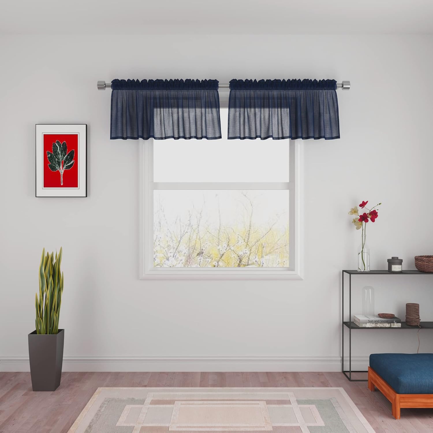 Amazon.com: UPOPO Blue Valance 16 inches Long Sheer Curtain Valance ...