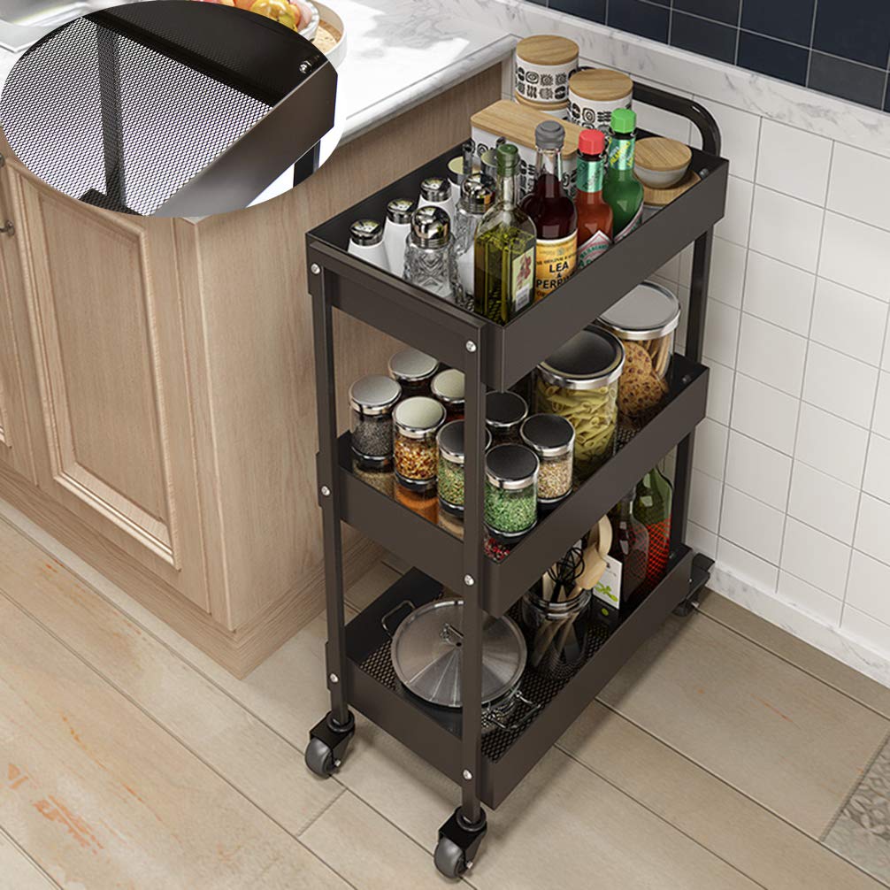 ZYFA Carrello Cucina a 3 Piani Servizio,con Rotelle Bloccabili, Scaffale Portaoggetti Mobile in Acciaio,Carrello Portaoggetti Multiuso, Carrello Salvaspazio, Scaffale Rete Metallica Contenitori