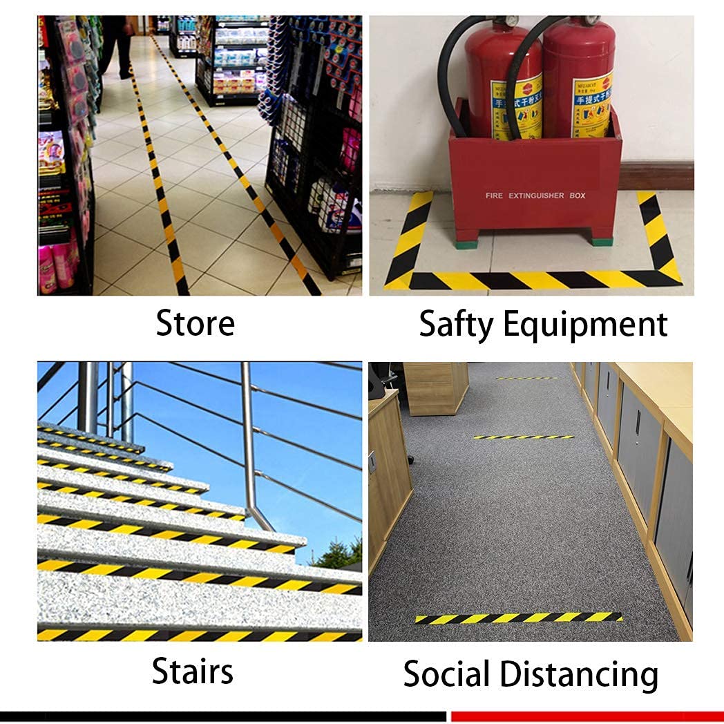 APT Premium Black and Yellow Striped Vinyl Floor Safety Marking Tape, Excellent for Hazard Caution& Warning, Social Distancing, Warehouse & Gym Floor (2 Inch, 5 Rolls, Yellow/Black): Industrial & Scientific