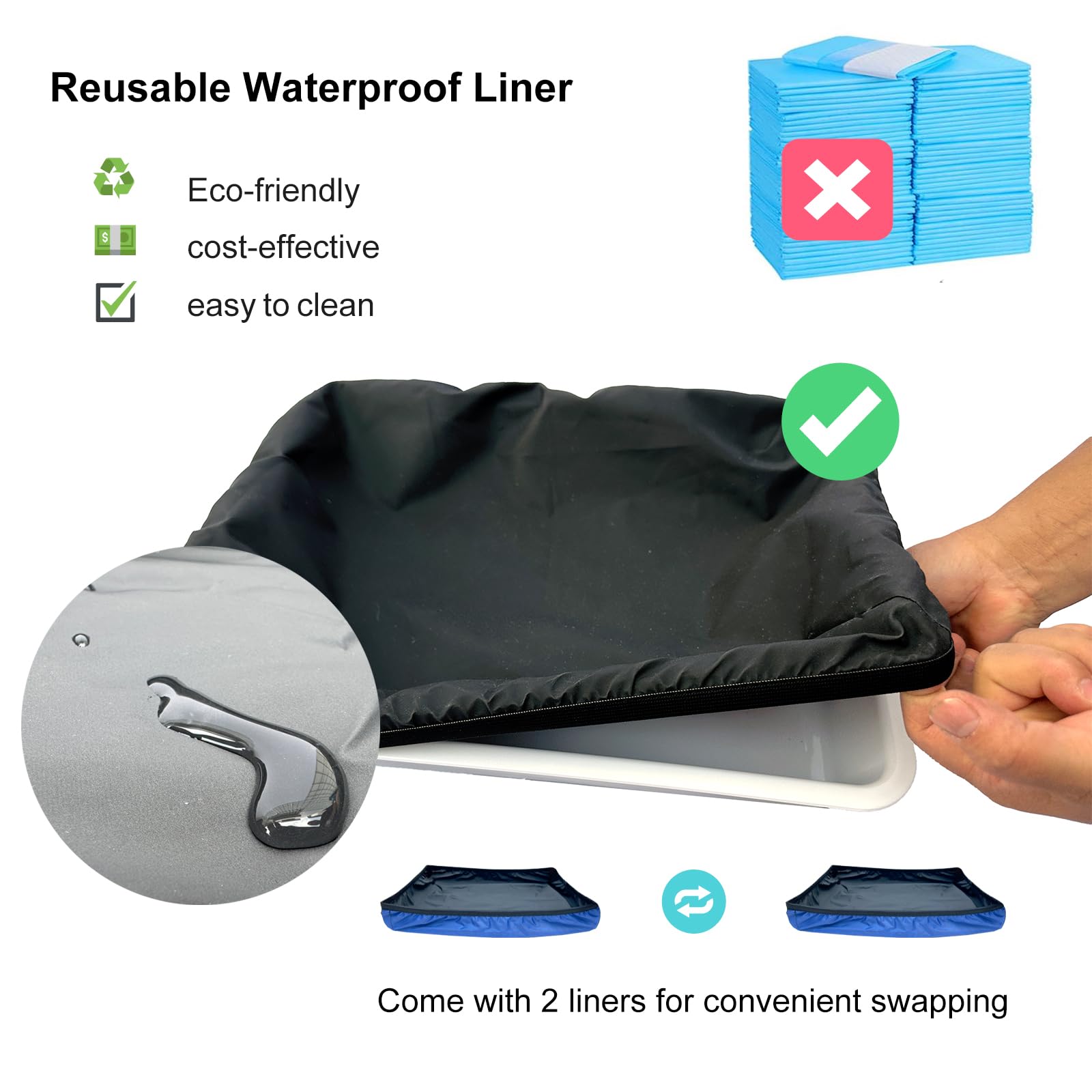 DOZZOPET Caja de arena para conejillos de indias con rejilla de acero inoxidable y 2 forros impermeables reutilizables, bandeja para orinal de animales pequeños para conejo enano, hurón, chinchilla