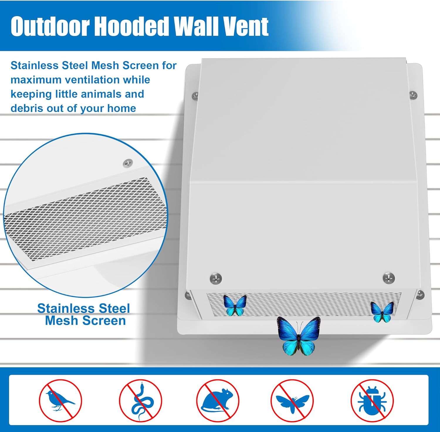 4 Inch Dryer Wall Vent Cover Outside, Galvanized Steel Hooded Wall Vent Cover Cap with Screen & Damper, Outdoor Exterior Exhaust Vent for Kitchen White Range Hood Vent, Bathroom Duct Home Ventilation