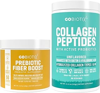 GOBIOTIX Fiber & Collagen Bundle: Hair, Skin, Gut Support - 30 Servings Collagen, 35 Servings Fiber