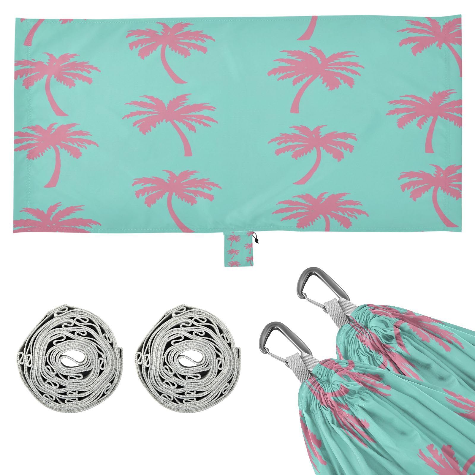 ATTX Pink Palm Trees Camping Hammock - Lightweight & Portable Hammocks, Heavy Duty 330lbs Capacity for Indoor, Hiking, Backpacking, Travel, Backyard, Beach#237