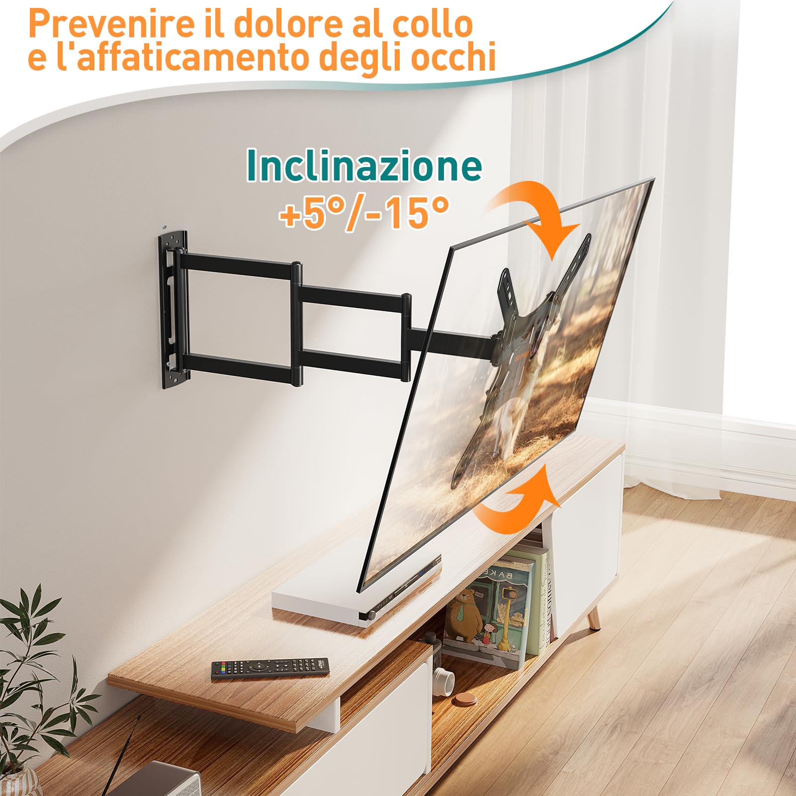 ELIVED Supporto TV a parete a braccio lungo Supporto TV ad angolo per la maggior parte dei televisori da 26 a 60 pollici Estensione di 749 mm Max VESA 400x400 mm fino a 35KG EV3017