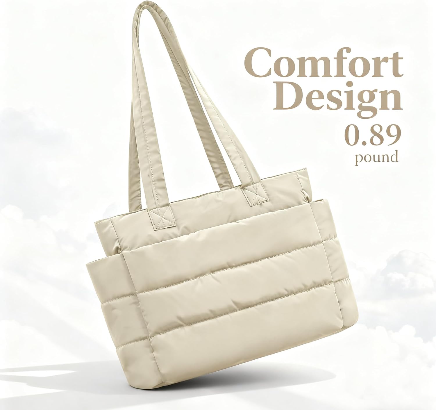 Tote Bag for Women, Puffer Quilted Handbag with Compartments Lightweight Puffy Shoulder Bag for Travel, Work, Gym - Image 5