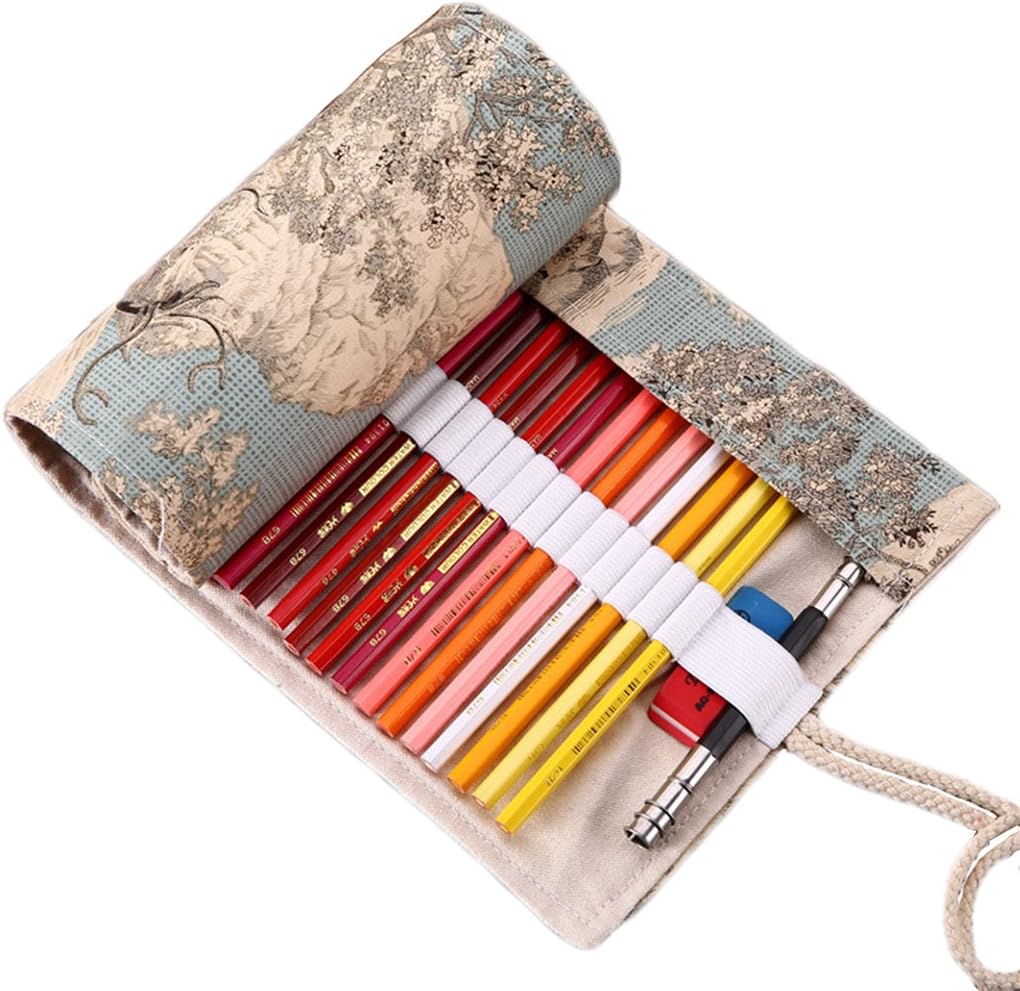 Vianber Canvas Colored Pencils Wrap Bag Travel Portable Pencils Pouch Case Hold for Artist Students Supplies (72 Holes)