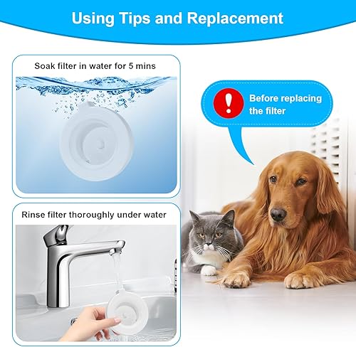 Miniatura 5 de Paquete de 8 filtros de repuesto para dispensador de agua de mascotas por gravedad de 3L3.6L4.6L6L8L, repuesto de filtro de agua para perros, filtro