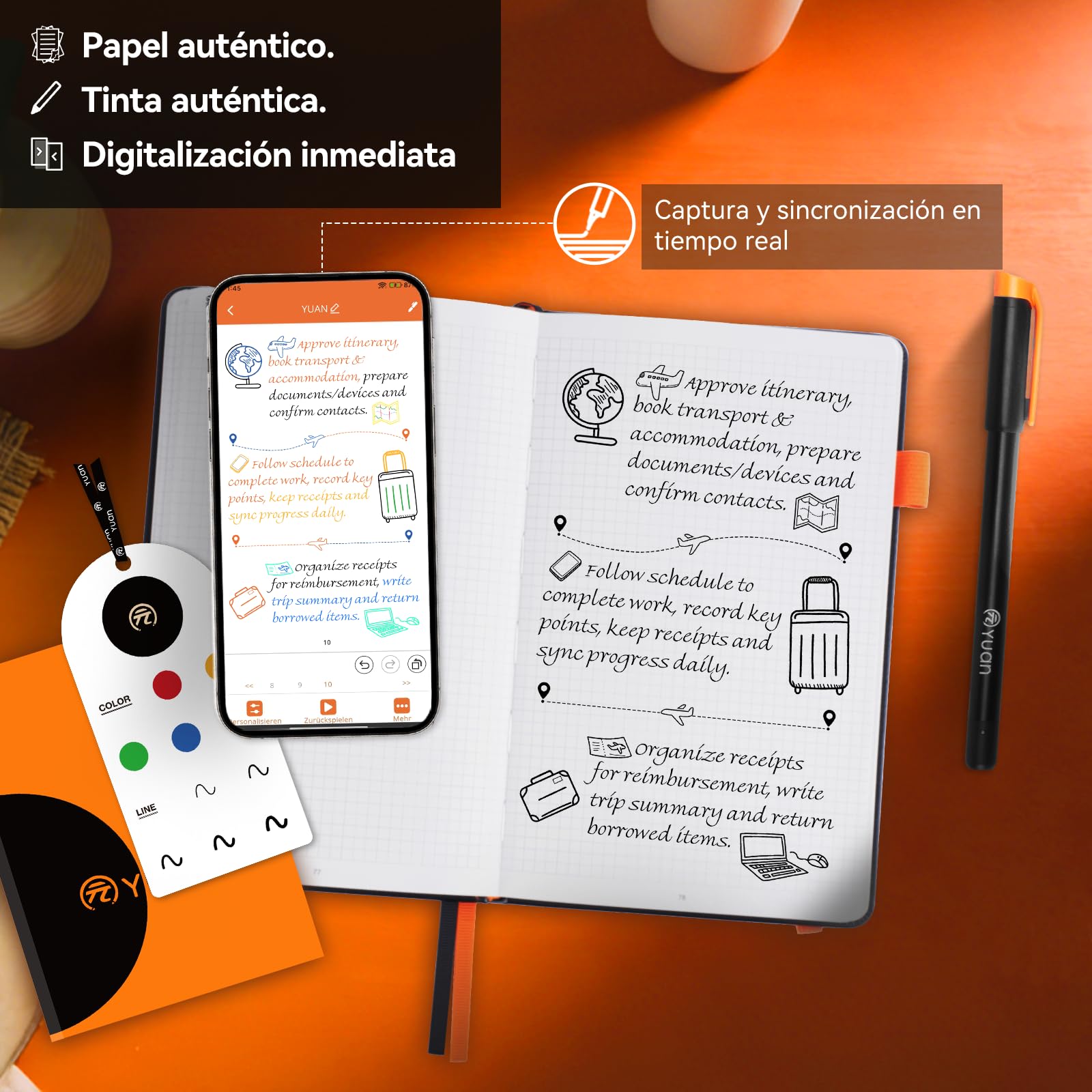 Yuan Cuaderno Digital Inteligente: Smart Digital Notebook con Smart Pen, Escribe en Papel Real, sincronización en Tiempo Real, Almacenamiento Digital – libreta, recambios y Cable de Carga incluidos