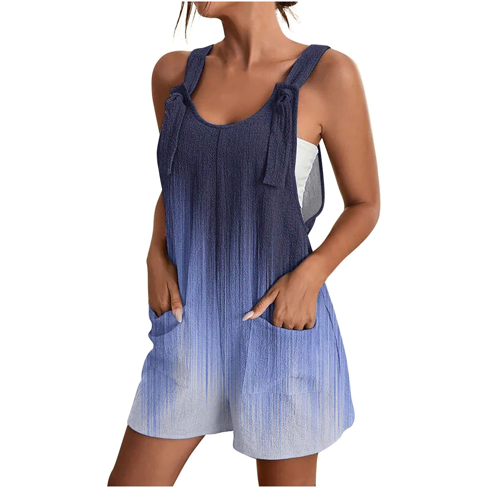 Women's Jumpsuits & Playsuits UK Clearance,Ladies Summer Sleeveless Spaghetti Strap Romper with Pockets Dungarees,Casual Loose Fit Overalls,Comfortable One Piece Outfit for Daily,Beach,Vacation S-5XL