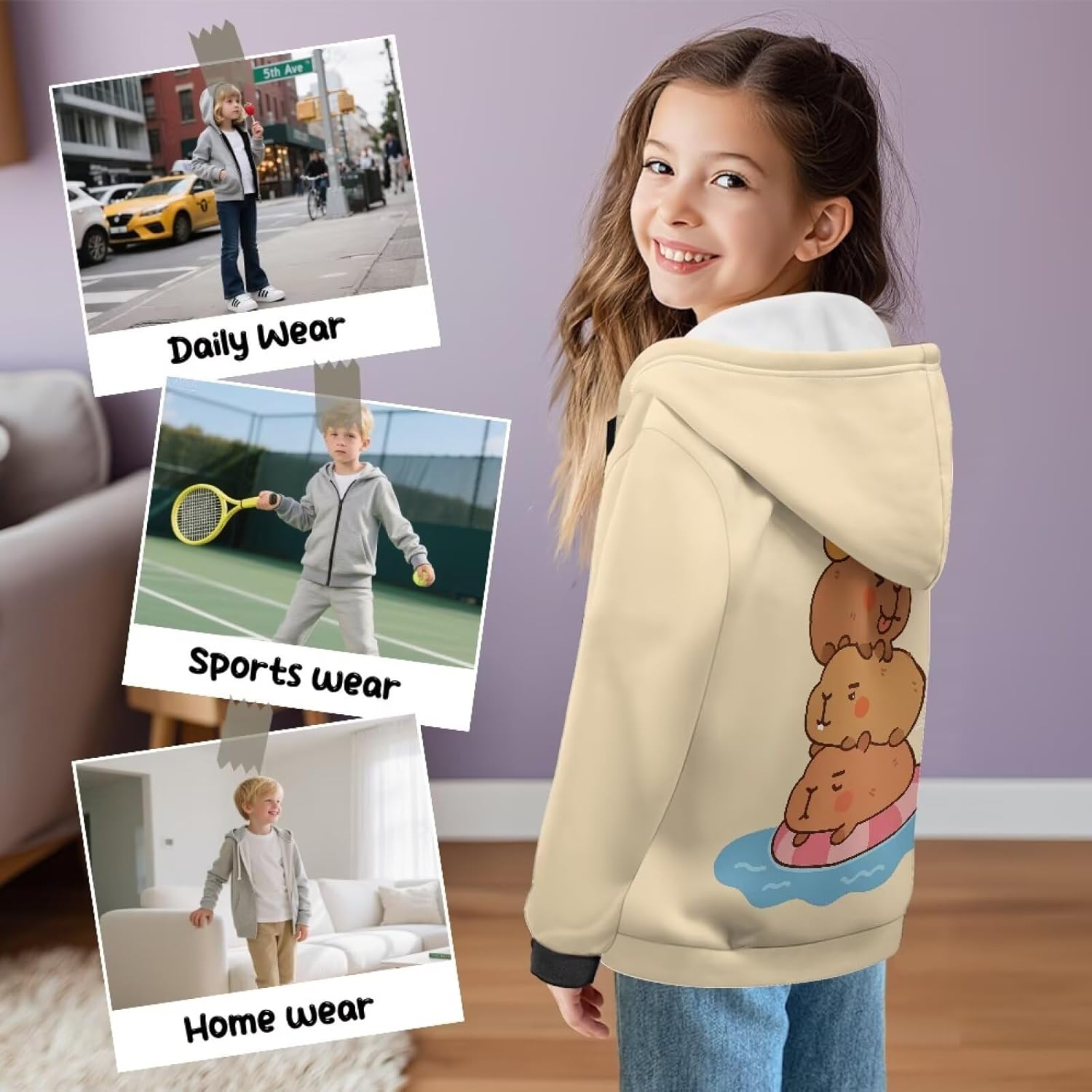 Hoodies for Girls Casual Warm Full Zip Up Pullover Sweatshirts Kids Lightweight Long Sleeve Jackets with Pockets