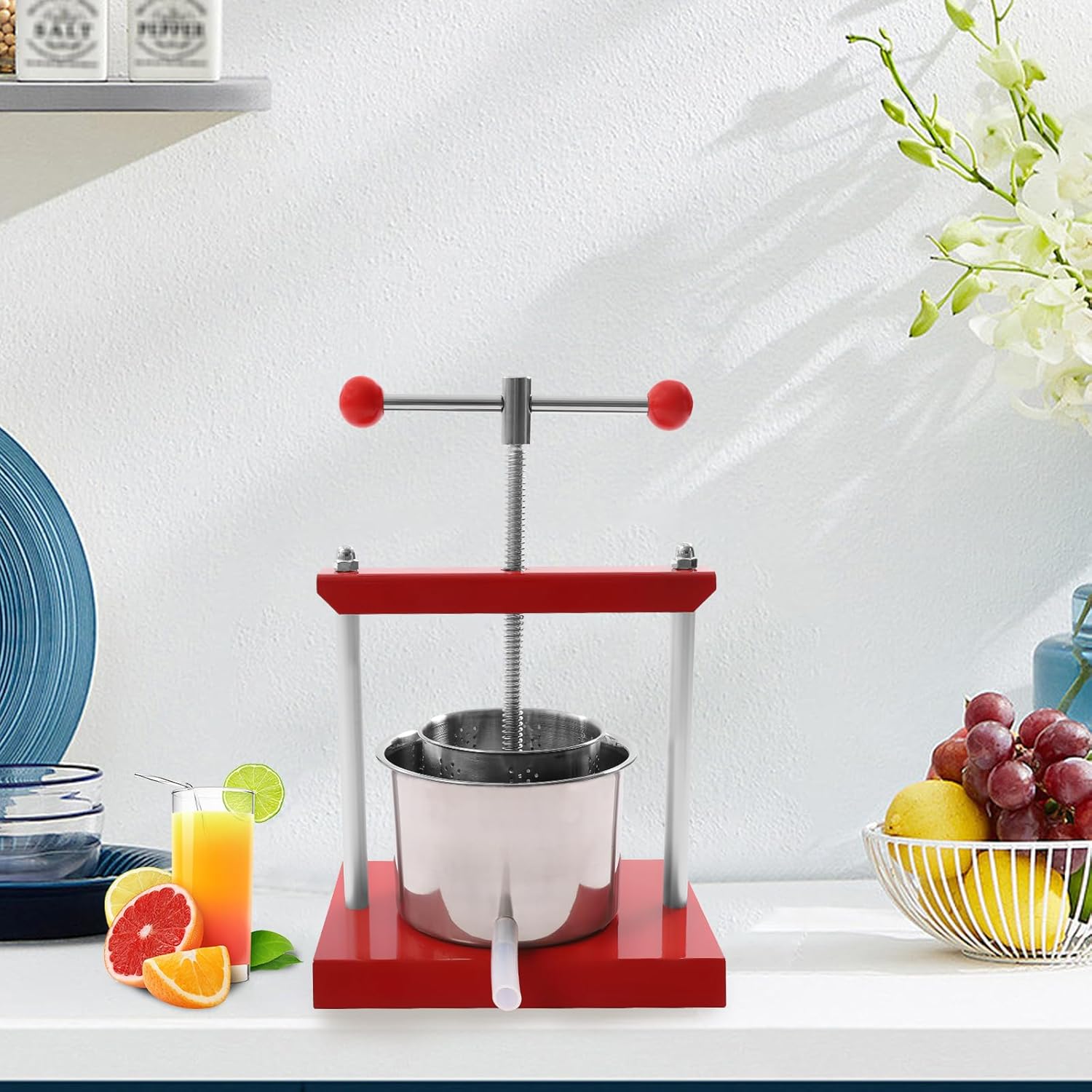 Cheese Tincture Herb Fruit Wine Manual Press,0.8 Gallon Manual Juice Maker,Stainless Steel Barrels Press Machine,Apple Grape Berry Vegetables Crusher Olive Oil Cider Wine Making Press,Honey Presser