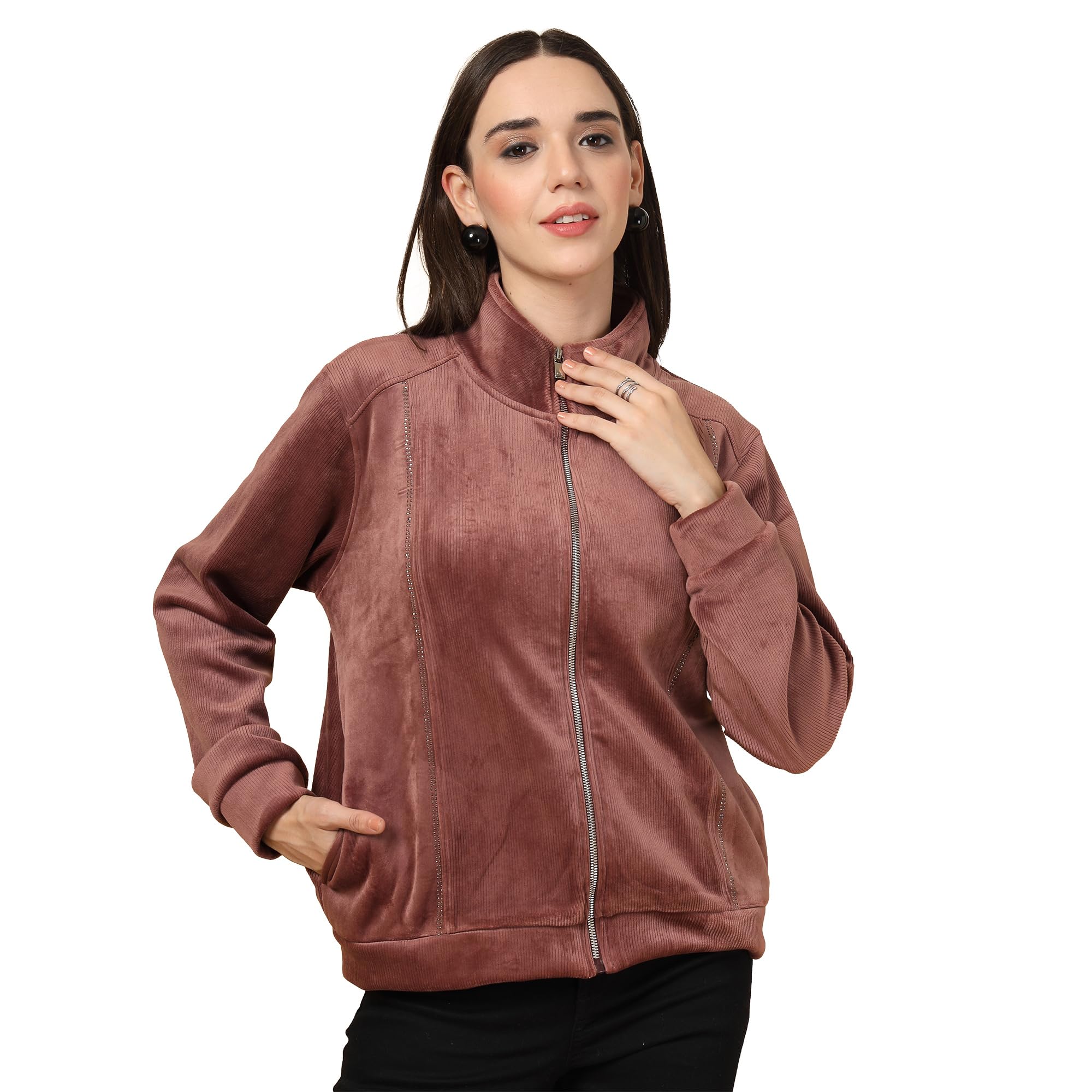 Women Mock Collar Front-Open Sweatshirt-picture-23