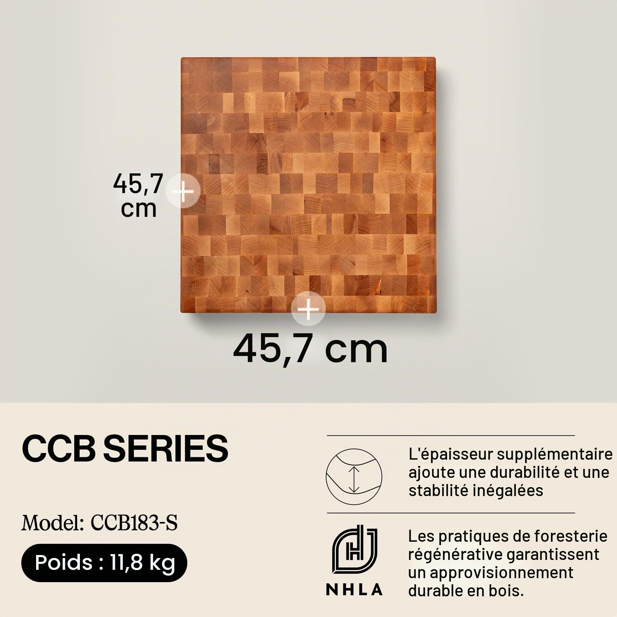 Boos Block Professional Butcher Block - 46 x 46 x 3 cm | End Wood Board - Kitchen Block - North American Maple Board