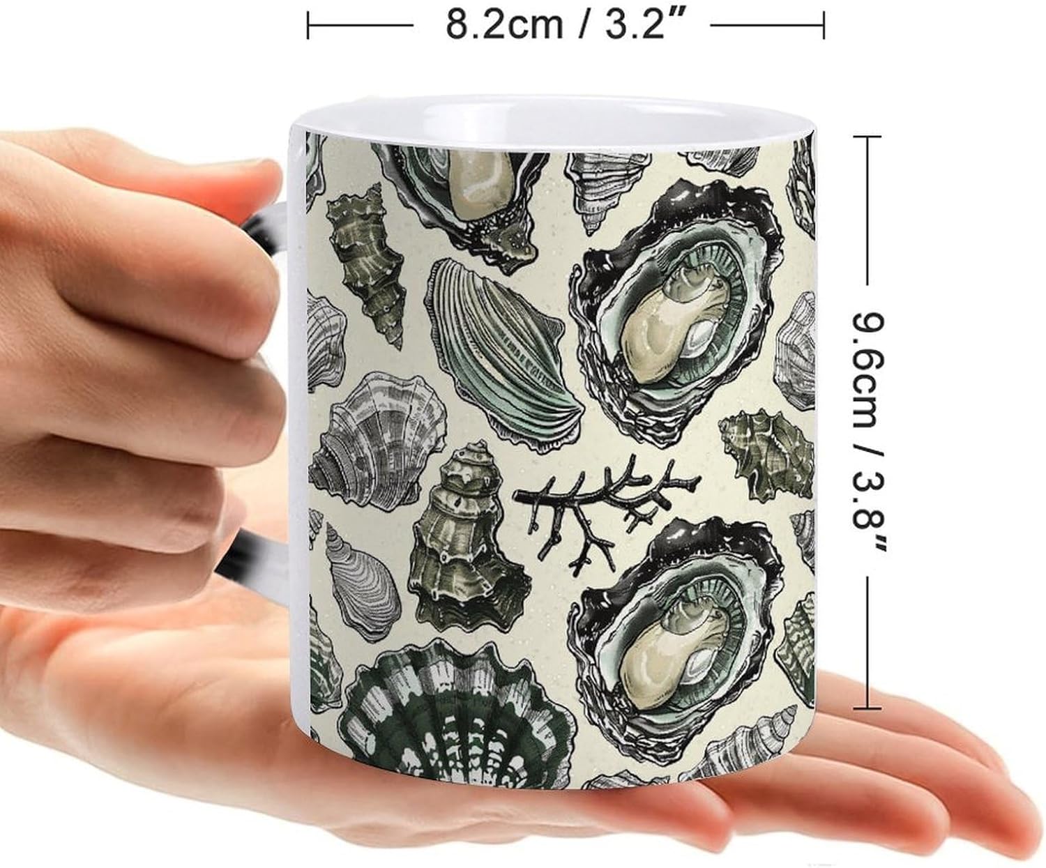 Color Changing Cup with Heart Shape Handle, Oysters And Shells image 2