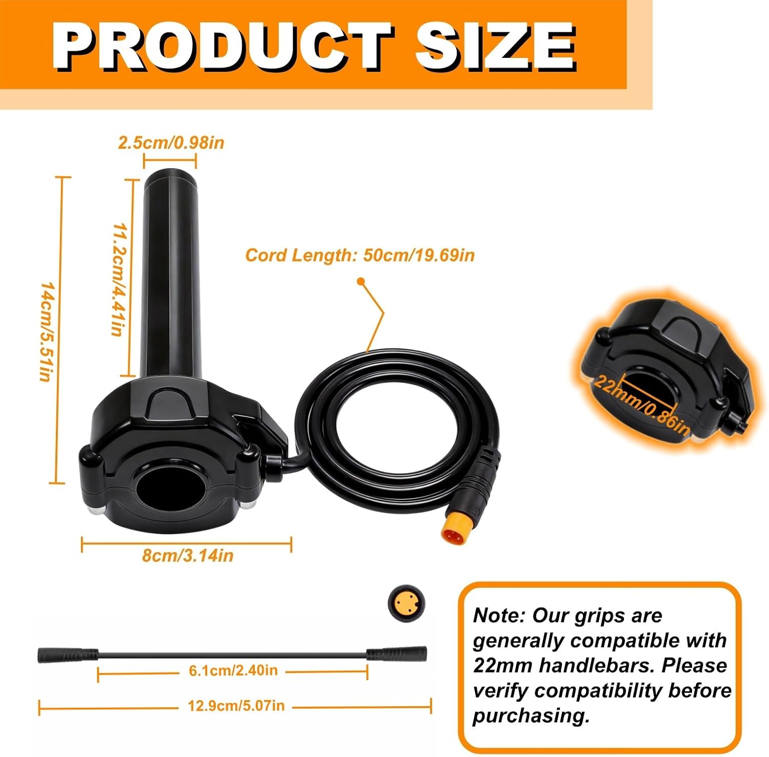 Full Twist Throttle for Macfox, 12V-72V Waterproof Quick Twist 3 Pin Ebike Throttle, Protecting for HappyRun Freego Heybike Electric Dirt Bike Scooter