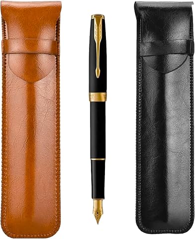 2 Estuches de Cuero PU, Estuche para Bolígrafos Retro, Funda Protectora para Bolígrafo, Unisex, Estuche para Lápiz (Marrón y Negro)
