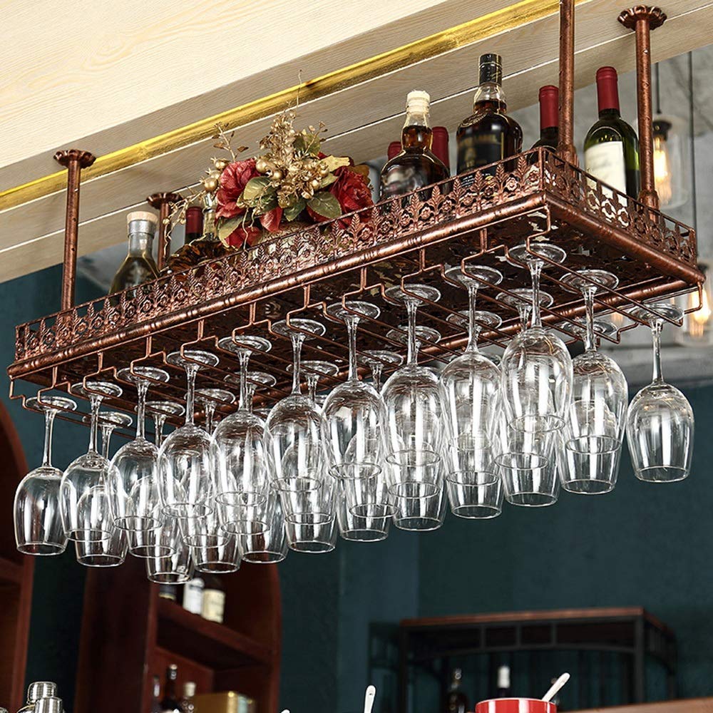 Estante para Vino Soporte para Copa de Vino Colgante Estante para Vino Soporte Alto Creativo Soporte para Copa Colgante al revés Estante para Vino Decoración (Bronce 80x35cm)
